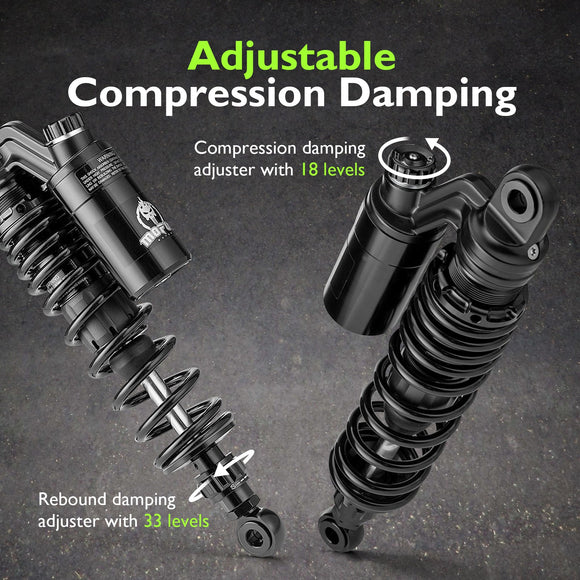 1991 - 2017 Harley Dyna & 1988 - 2022 Harley Sportster Models 13.4" Remote Reservoir Piggyback Rear Shocks - Mofun - 90105037