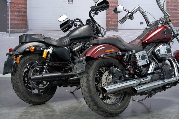 1991 - 2017 Harley Dyna & 1988 - 2022 Harley Sportster Models 13.4" Remote Reservoir Piggyback Rear Shocks - Mofun - 90105037
