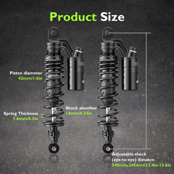 1991 - 2017 Harley Dyna & 1988 - 2022 Harley Sportster Models 13.4" Remote Reservoir Piggyback Rear Shocks - Mofun - 90105037