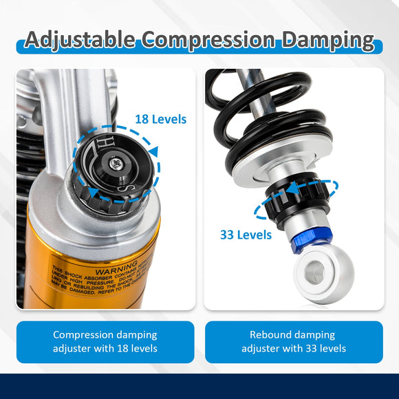 1991 - 2017 Harley Dyna & 1988 - 2022 Harley Sportster Models 13.4" Remote Reservoir Piggyback Rear Shocks - Mofun - 90105037