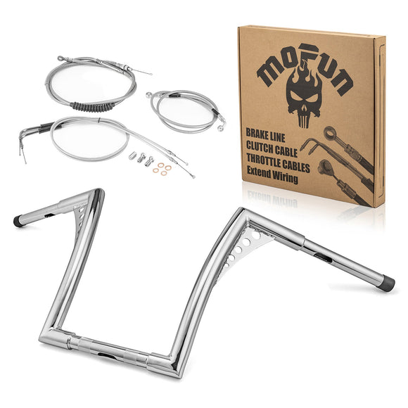 1993 - 2005 Harley Dyna Wide Glide 12" Ape Monkey Bar Handlebar with Non - ABS Cable Kit - Mofun - 90101001+90109225