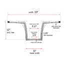 1993 - 2005 Harley Dyna Wide Glide 12" Ape Monkey Bar Handlebar with Non - ABS Cable Kit - Mofun - 90101001+90109225