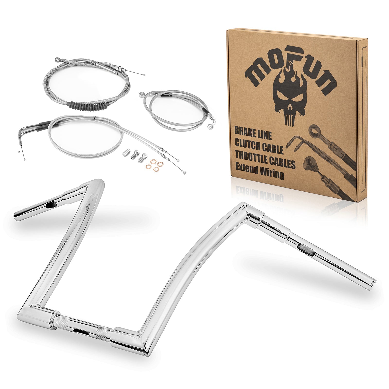 1993 - 2005 Harley Dyna Wide Glide FXDWG Chrome 12" Monkey Bagger Bar Handlebar with Non - ABS Cable Kit - Mofun - 90101171+90109225