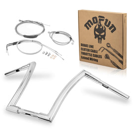 1993 - 2005 Harley Dyna Wide Glide FXDWG Chrome 12" Monkey Bagger Bar Handlebar with Non - ABS Cable Kit - Mofun - 90101171+90109225