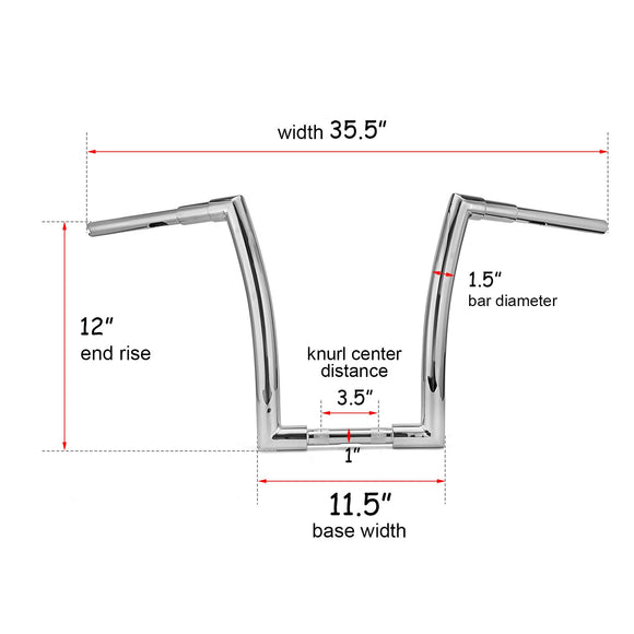 1993 - 2005 Harley Dyna Wide Glide FXDWG Chrome 12" Monkey Bagger Bar Handlebar with Non - ABS Cable Kit - Mofun - 90101171+90109225