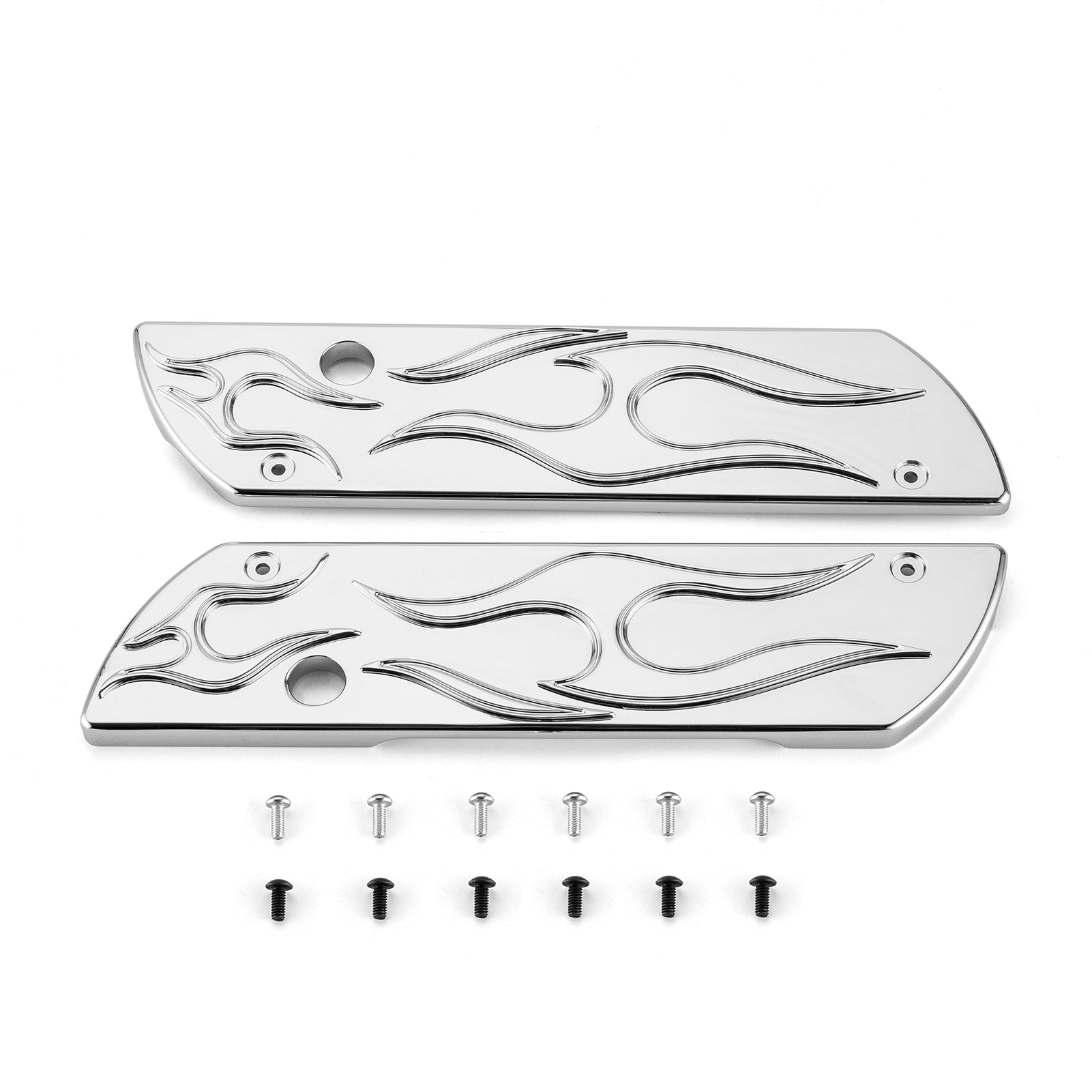 1993 - 2013 Harley Road King Electra Glide Aluminum Chrome Flame Pattern Saddlebag Latch Cover - Mofun - 90705005