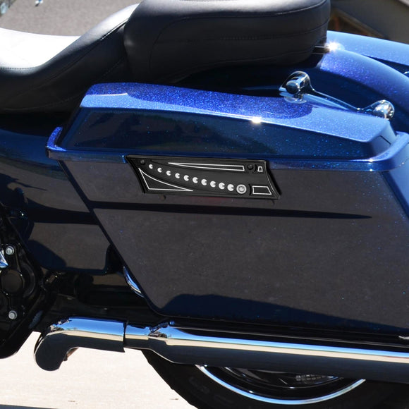 1993 - 2013 Harley Road King Road Glide Aluminum Black Juxtaposition Type Dotted Pattern Saddlebag Latch Cover - Mofun - 90705008