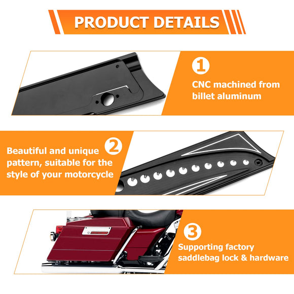 1993 - 2013 Harley Road King Road Glide Aluminum Black Juxtaposition Type Dotted Pattern Saddlebag Latch Cover - Mofun - 90705008