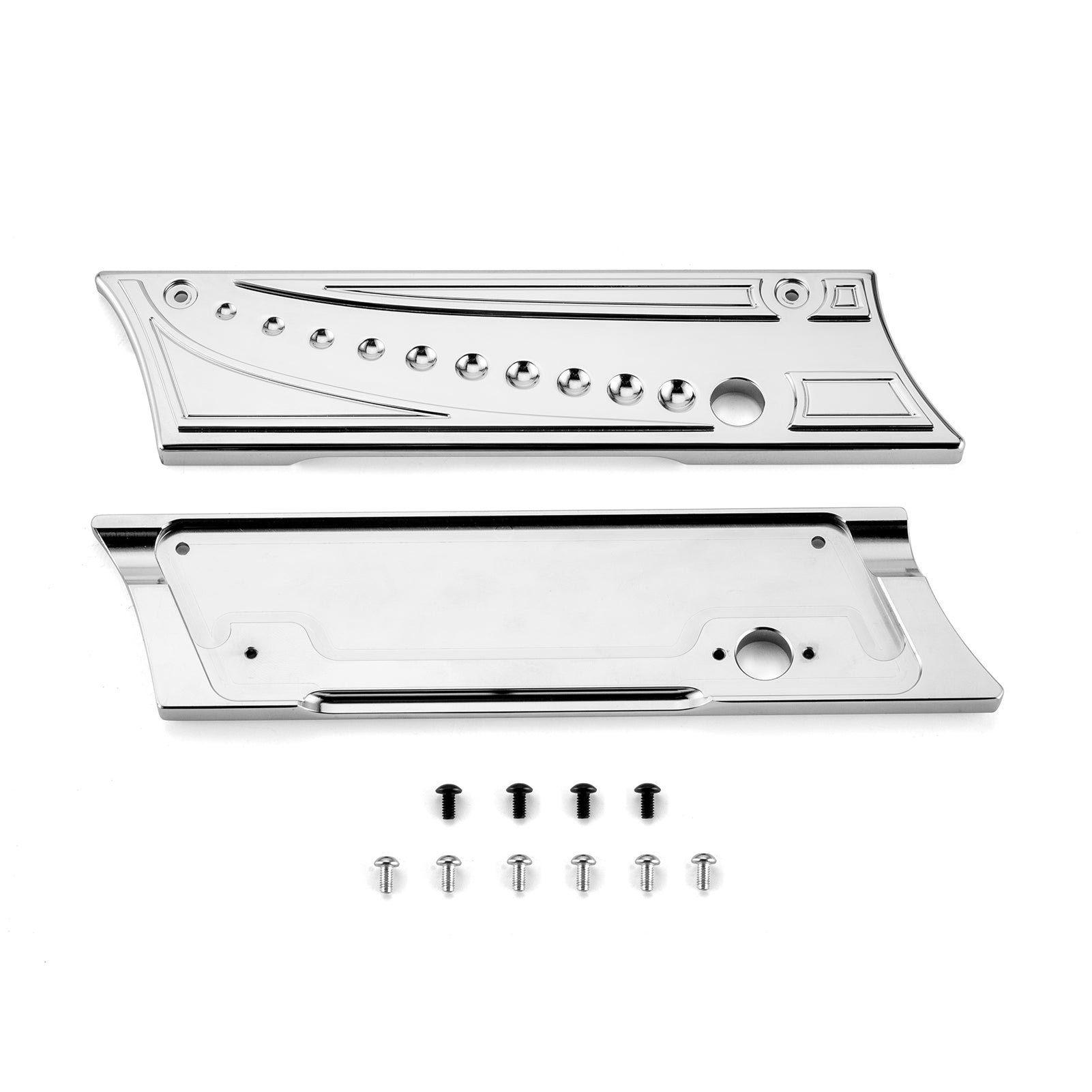 1993 - 2013 Harley Road King Road Glide Aluminum Chrome Juxtaposition Type Dotted Pattern Saddlebag Latch Cover - Mofun - 90705007