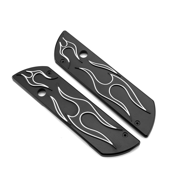 1993 - 2013 Harley Road King Street Glide Aluminum Black Flame Pattern Saddlebag Latch Cover - Mofun - 90705006
