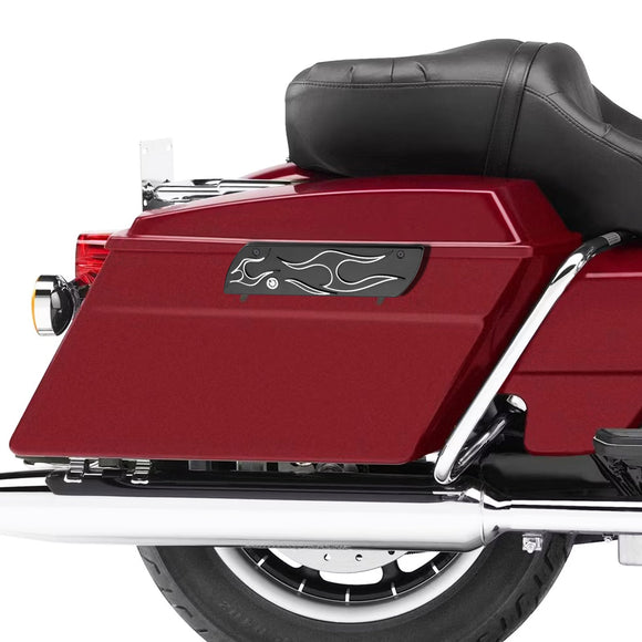 1993 - 2013 Harley Road King Street Glide Aluminum Black Flame Pattern Saddlebag Latch Cover - Mofun - 90705006