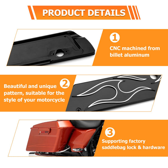 1993 - 2013 Harley Road King Street Glide Aluminum Black Flame Pattern Saddlebag Latch Cover - Mofun - 90705006