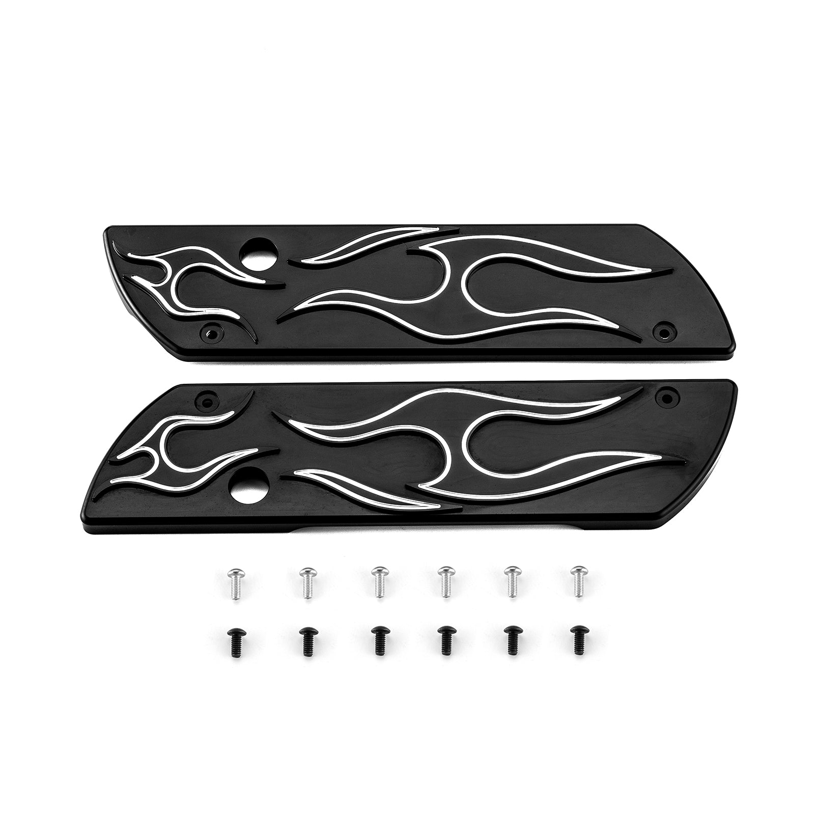 1993 - 2013 Harley Road King Street Glide Aluminum Black Flame Pattern Saddlebag Latch Cover - Mofun - 90705006