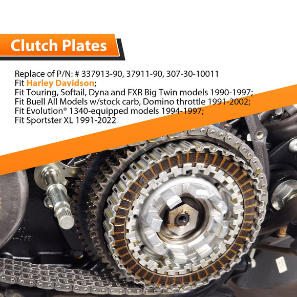 1994 - 1997 Harley Davidson Sportster XL Touring Softail Dyna & FXR Big Twin Models Clutch Steel Plate & Clutch Friction Plates Kit - Mofun - 90507008