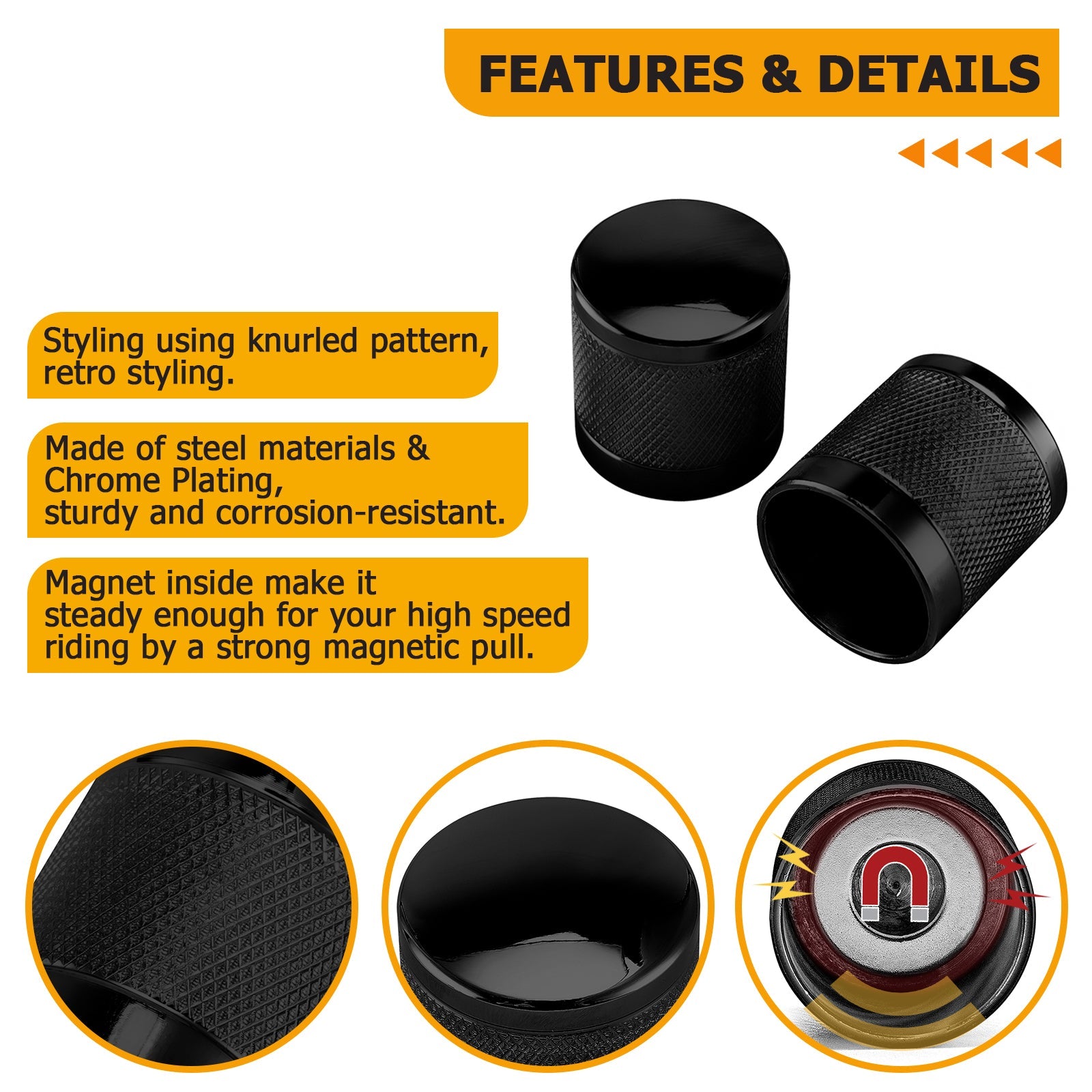 1994 - 2024 Harley Touring Softail Dyna 2Pcs Black Knurled Short Docking Hardware Covers - Mofun - 90703015