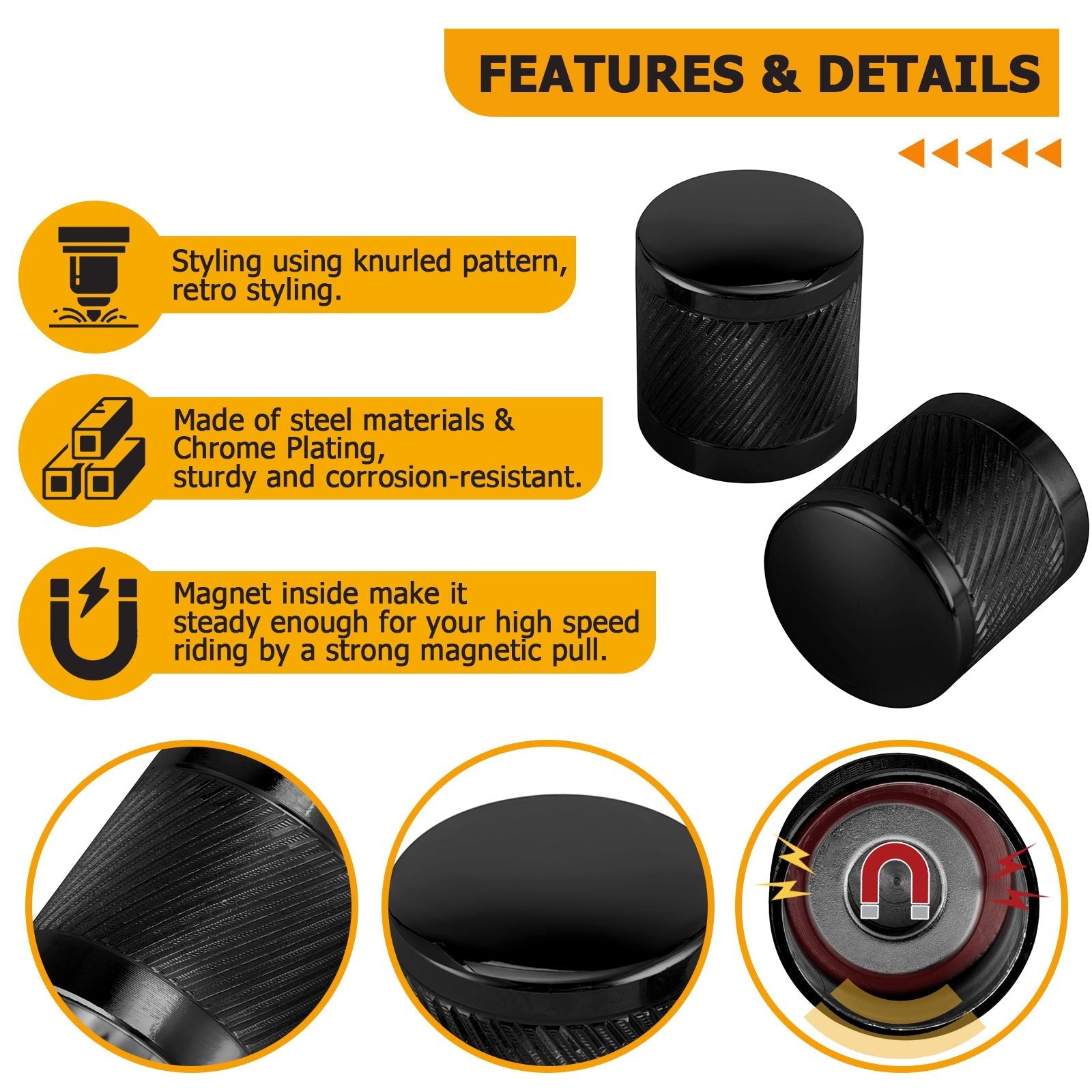1994 - 2024 Harley Touring Softail Dyna 2Pcs Gloss Black Knurling of Beveled Cuts Short Docking Hardware Covers - Mofun - 90703011