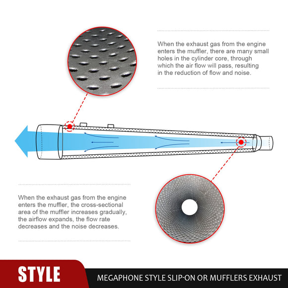 1995 - 2016 Harley Touring Chrome 4.4" Megaphone Style Slip - On Mufflers Exhaust, Exhaust Pipes - Mofun - 90501035