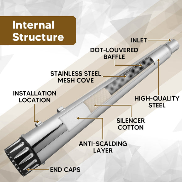1995 - 2016 Harley Touring Chrome 4.4" Megaphone Style Slip - On Mufflers Exhaust, Exhaust Pipes - Mofun - 90501035