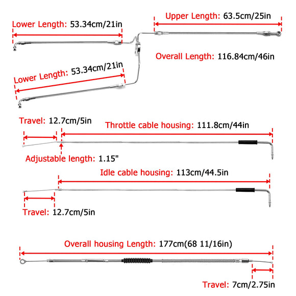 1996 - 2006 Harley Touring Extended Length Non - ABS Hydraulic Front Brake Line, Throttle and Idle Cable and Clutch Cable Kit (for 16" - 18" Handlebar without ABS) - Mofun - 90109204