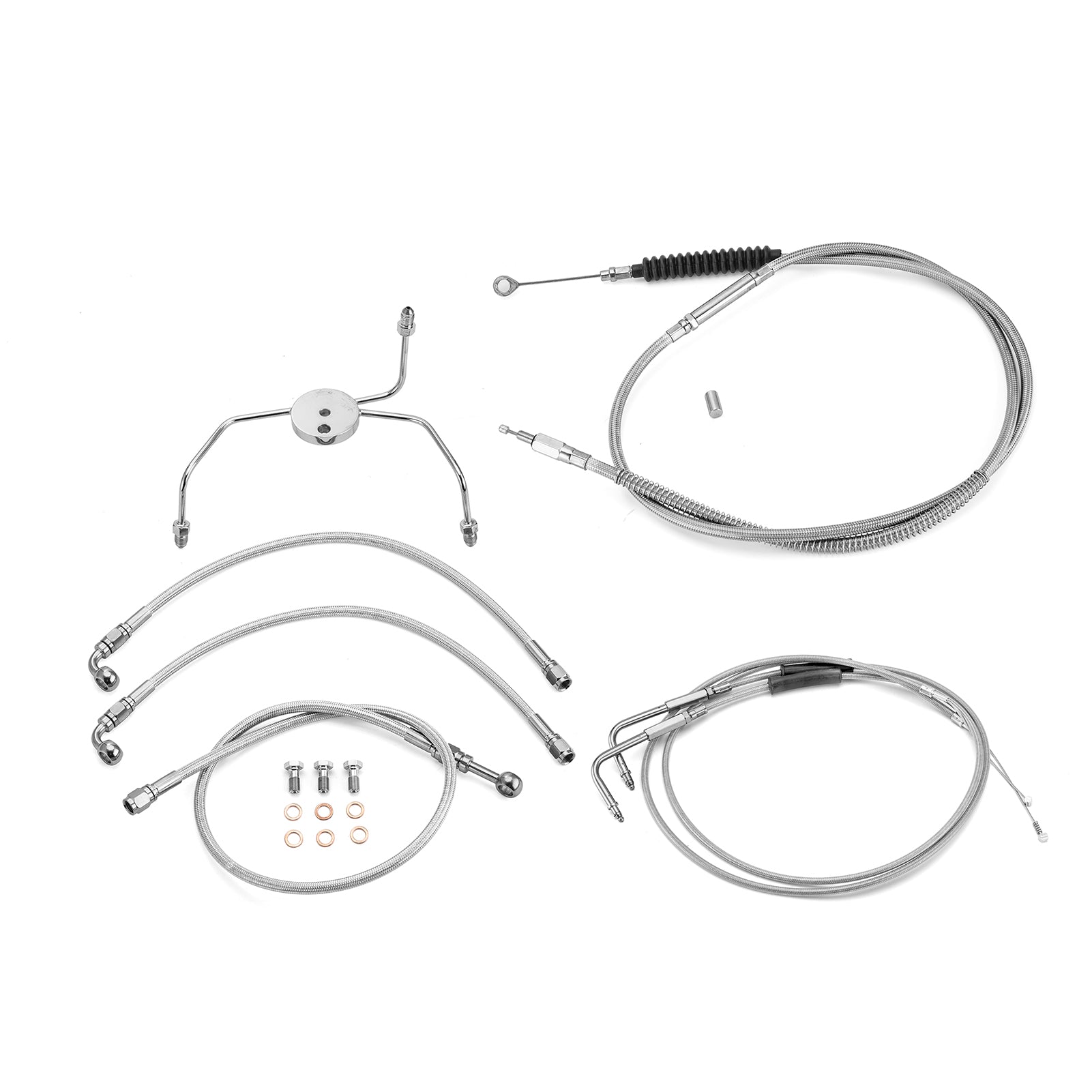 1996 - 2006 Harley Touring Extended Length Non - ABS Hydraulic Front Brake Line, Throttle and Idle Cable and Clutch Cable Kit (for 16" - 18" Handlebar without ABS) - Mofun - 90109204