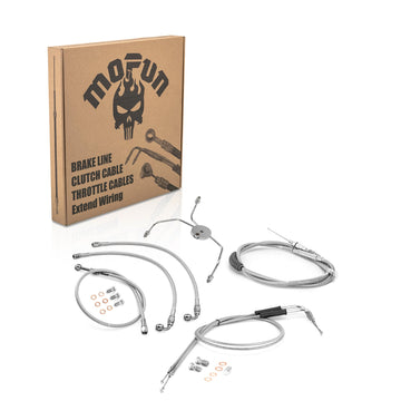 1996 - 2006 Harley Touring Road Glide/Road King Extended Length Non - ABS Hydraulic Front Brake Line, Throttle and Idle Cable and Clutch Cable Kit (for 12" - 14" Handlebar Non - ABS) - Mofun - 90109213