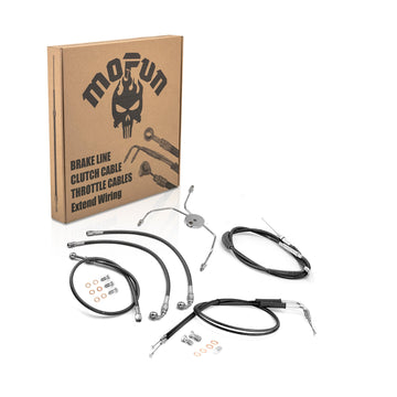 1996 - 2006 Harley Touring Road Glide/Road King Extended Length Non - ABS Hydraulic Front Brake Line, Throttle and Idle Cable and Clutch Cable Kit (for 12" - 14" Handlebar Non - ABS) - Mofun - 90109214