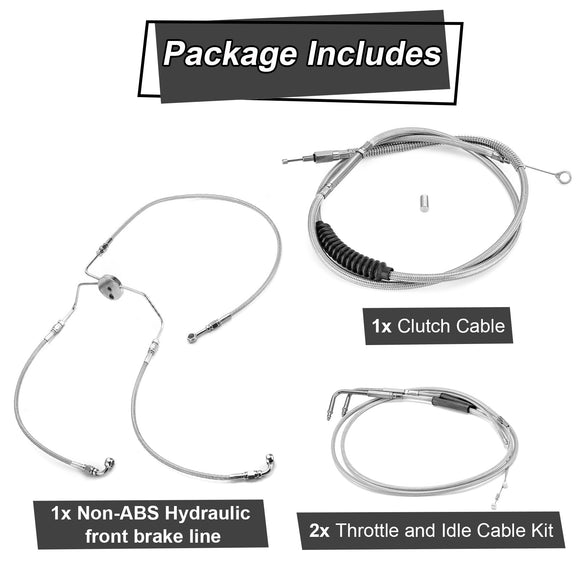 1996 - 2006 Harley Touring Road Glide/Road King Extended Length Non - ABS Hydraulic Front Brake Line, Throttle and Idle Cable and Clutch Cable Kit (for 12" - 14" Handlebar Non - ABS) - Mofun - 90109214