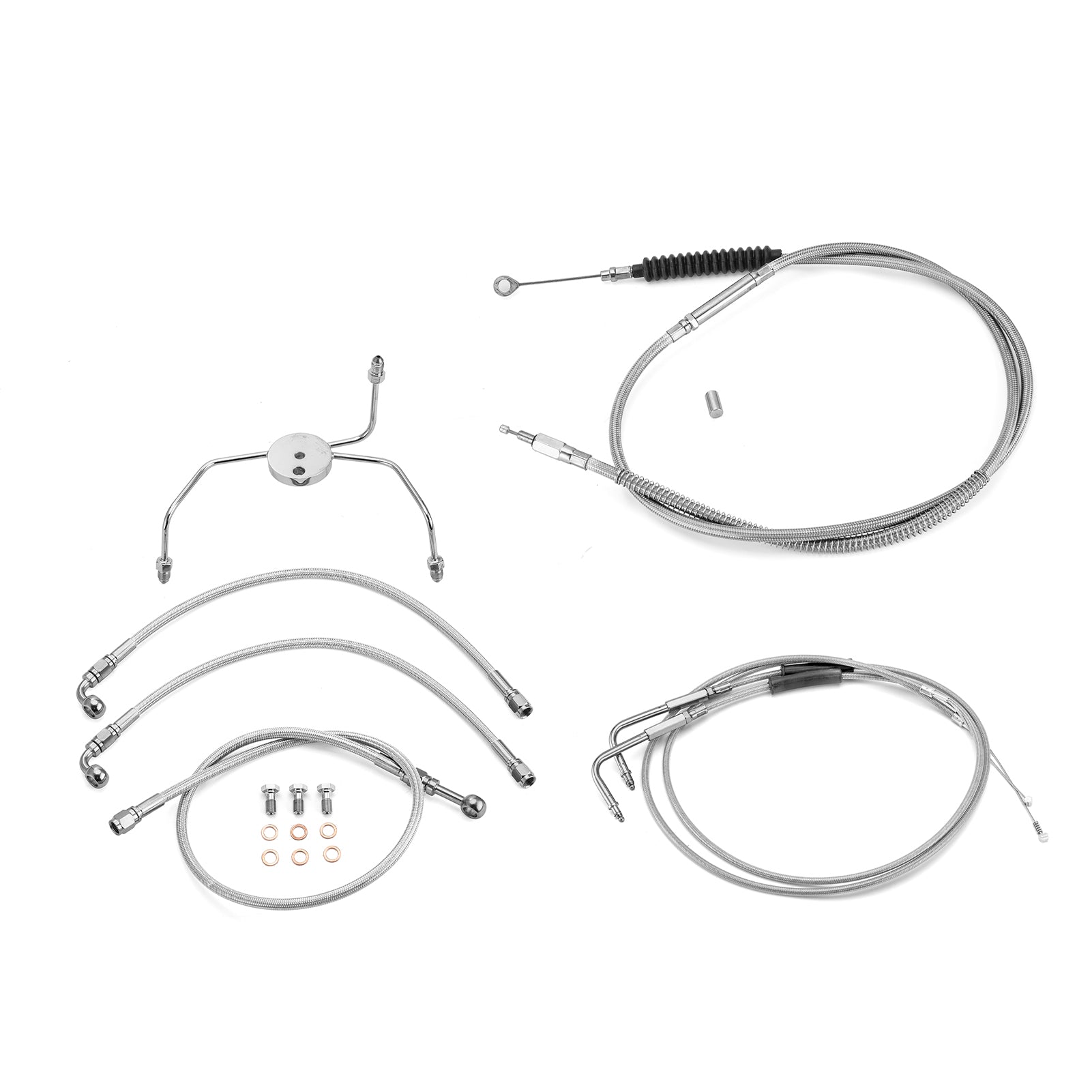 1996 - 2006 Harley Touring Road Glide/Road King Extended Length Non - ABS Hydraulic Front Brake Line, Throttle and Idle Cable and Clutch Cable Kit (for 12