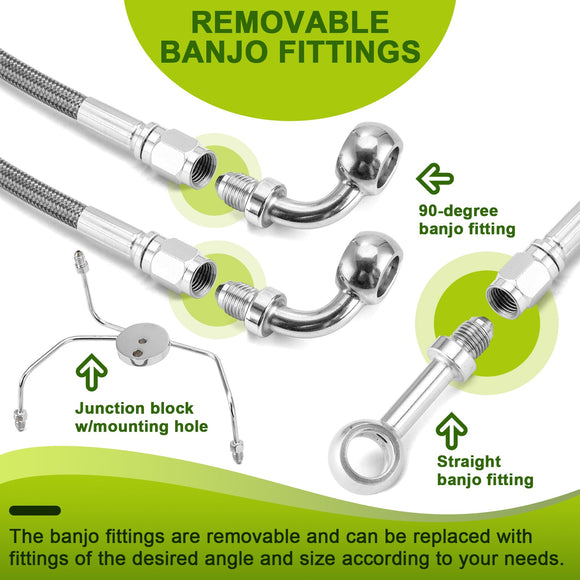 1996 - 2007 Harley Touring Non - ABS Models Extended Length Stainless Steel Hydraulic Front Brake Line Kit (for 16" - 18" Handlebar) - Mofun - 90110004