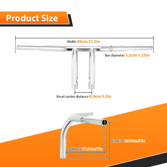 1996 - 2024 Harley - Davidson Dyna/Softail/Sportster Chrome 8" Rise T - Bar Handlebar - Mofun - 90101293