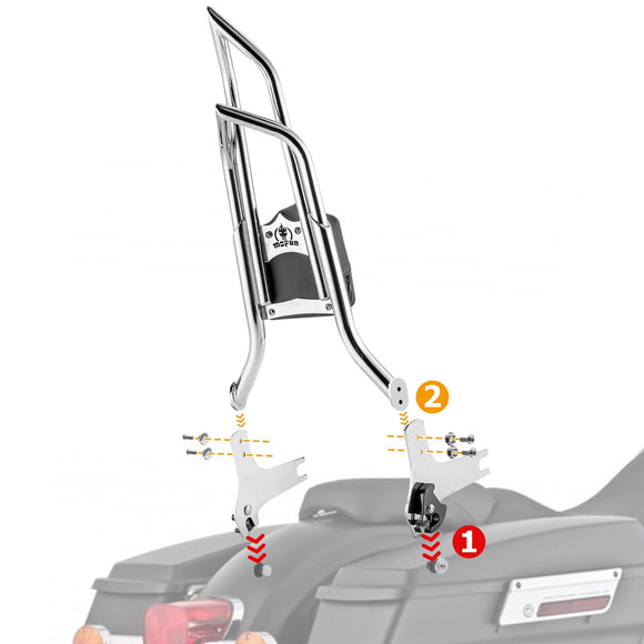 1997 - 2008 Harley Touring Chrome 27" Dual Sharp - Angle Passenger Backrest Sissy Bar - Mofun - 90302113