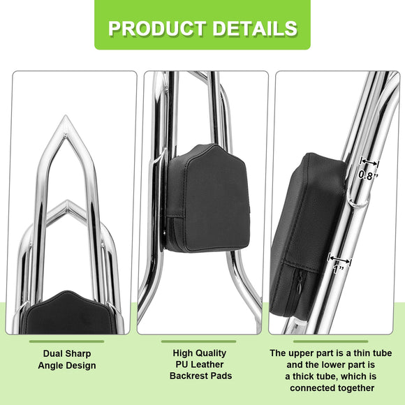 1997 - 2008 Harley Touring Chrome 27" Dual Sharp - Angle Passenger Backrest Sissy Bar - Mofun - 90302113