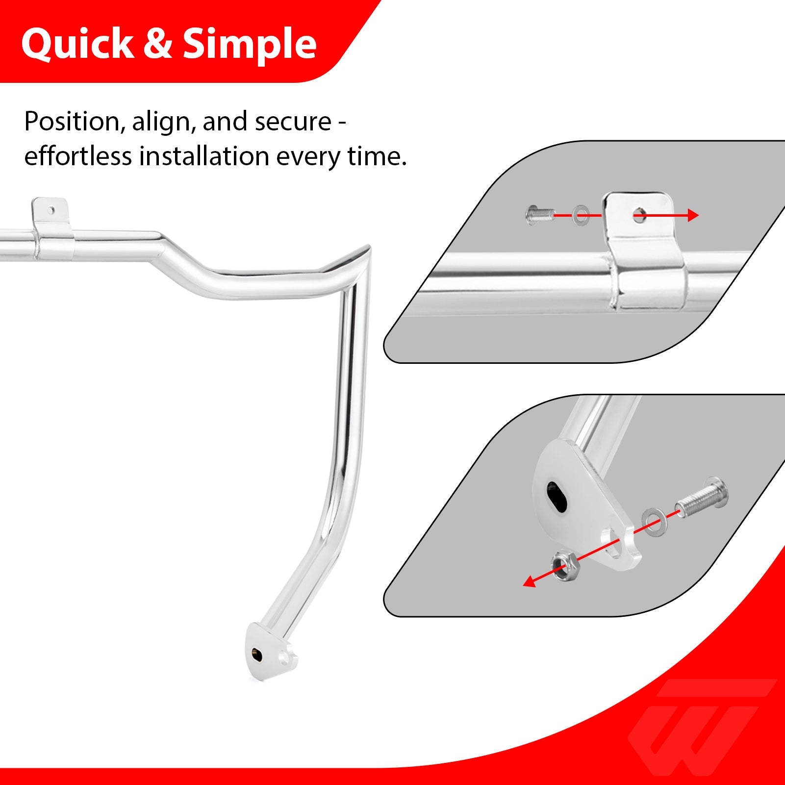 1997 - 2008 Harley Touring Models Bolt - On Flat - Sharp Angle Front Engine Guard Crash Bar - Mofun - 90201052