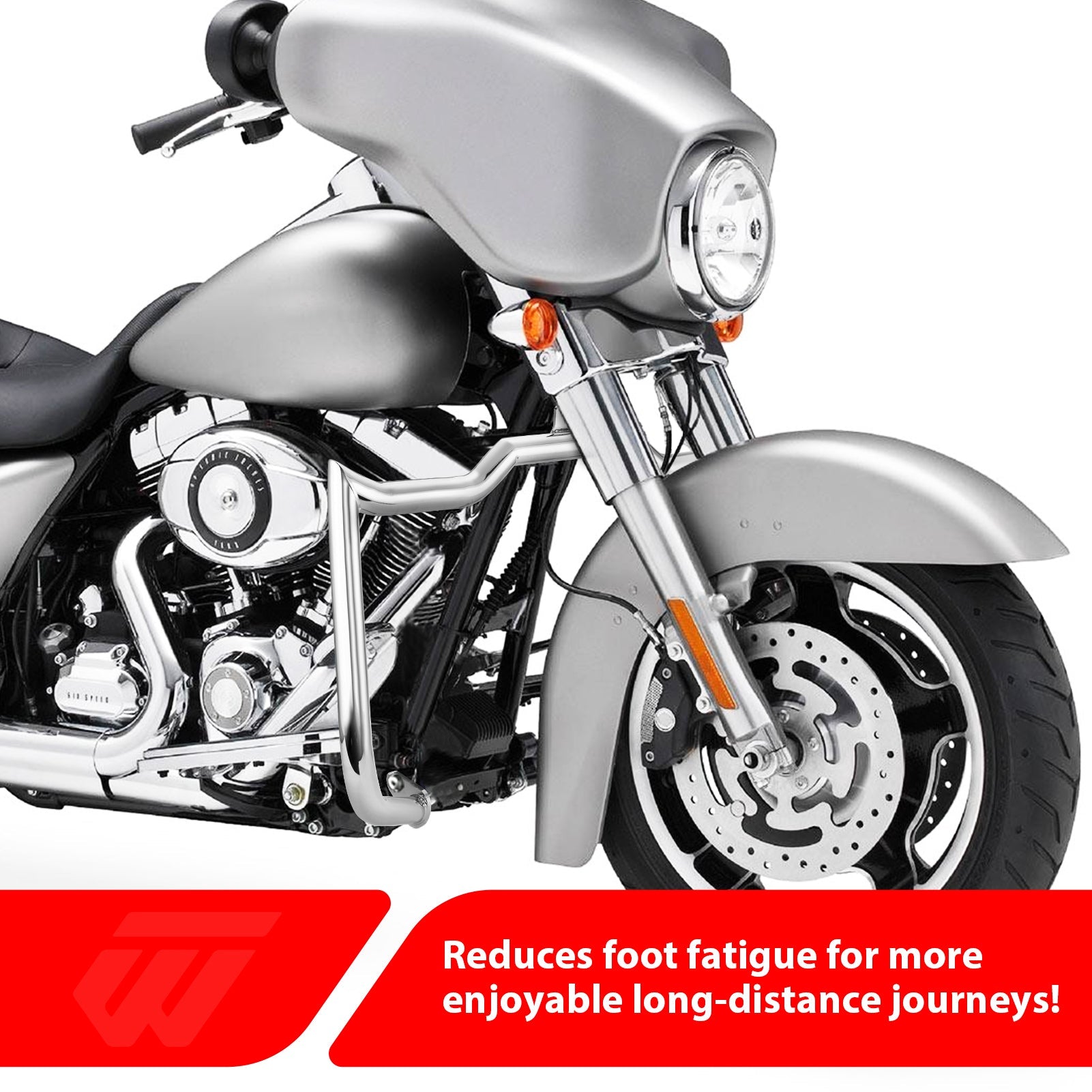 1997 - 2008 Harley Touring Models Bolt - On Flat - Sharp Angle Front Engine Guard Crash Bar - Mofun - 90201052
