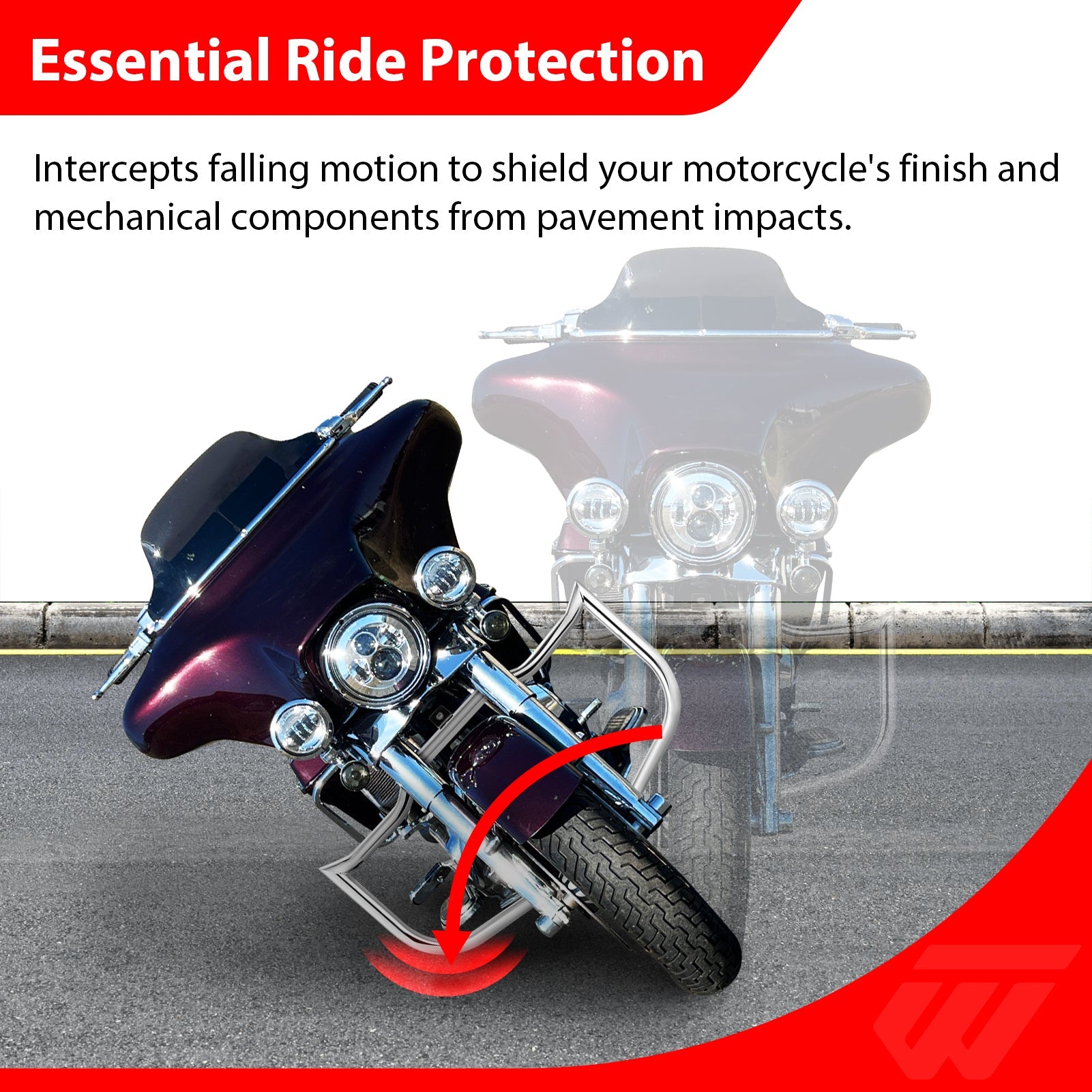 1997 - 2008 Harley Touring Models Bolt - On Flat - Sharp Angle Front Engine Guard Crash Bar - Mofun - 90201052