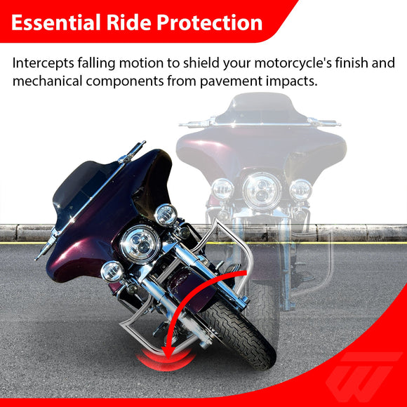 1997 - 2008 Harley Touring Models Bolt - On Flat - Sharp Angle Front Engine Guard Crash Bar - Mofun - 90201052