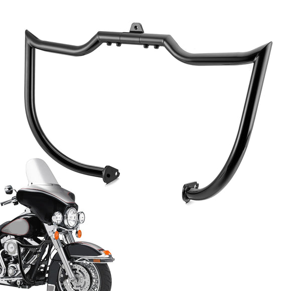 1997 - 2008 Harley Touring Models Gloss Black Flat - Sharp Angle Front Highway Engine Guard Crash Bar - Mofun - 90201058