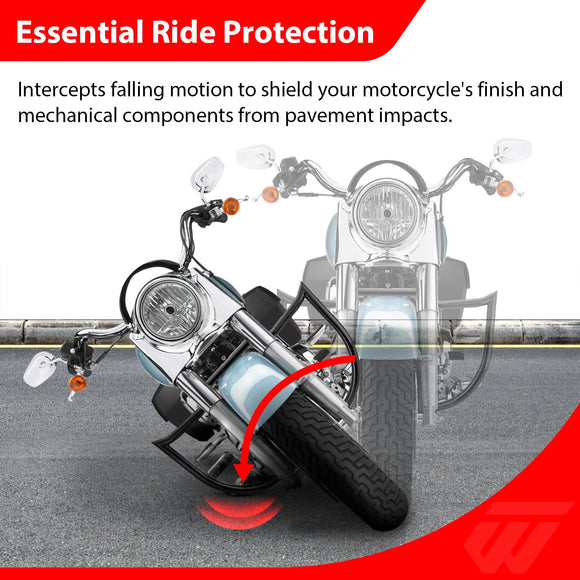 1997 - 2008 Harley Touring Models Gloss Black Flat - Sharp Angle Front Highway Engine Guard Crash Bar - Mofun - 90201058