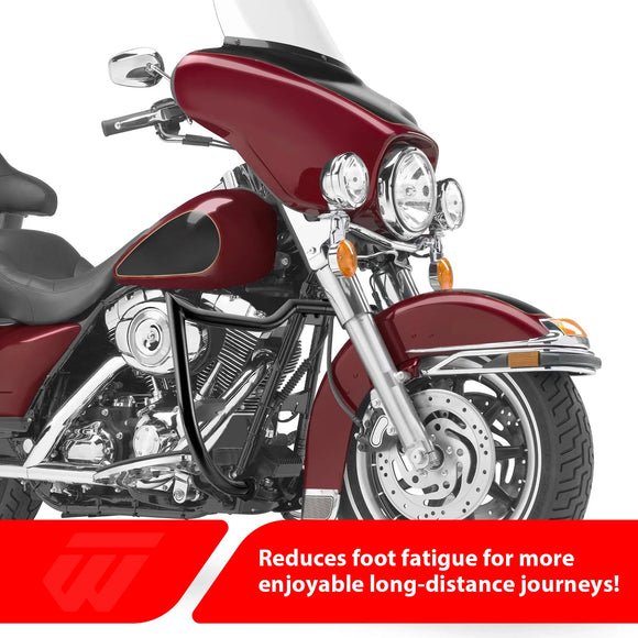 1997 - 2008 Harley Touring Models Gloss Black Flat - Sharp Angle Front Highway Engine Guard Crash Bar - Mofun - 90201058