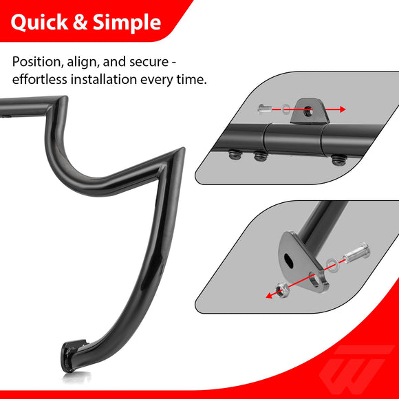 1997 - 2008 Harley Touring Models Gloss Black Mustache - sharp Front Highway Engine Guard Crash Bar - Mofun - 90201060