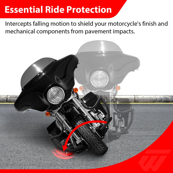 1997 - 2008 Harley Touring Models Gloss Black Mustache - sharp Front Highway Engine Guard Crash Bar - Mofun - 90201060