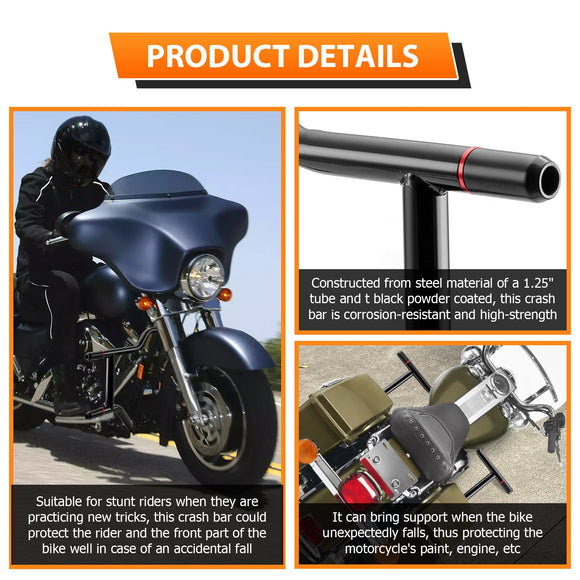 1997 - 2008 Harley Touring Models Steel Gloss Black Front Highway Engine Guard Crash Bar - Mofun - 90201122
