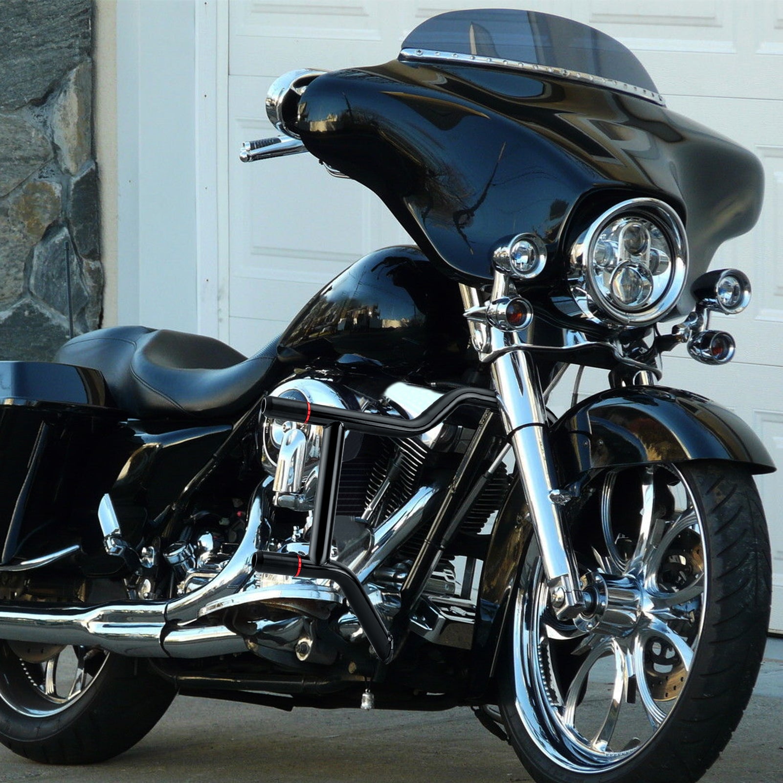 1997 - 2008 Harley Touring Models Steel Gloss Black Front Highway Engine Guard Crash Bar - Mofun - 90201122
