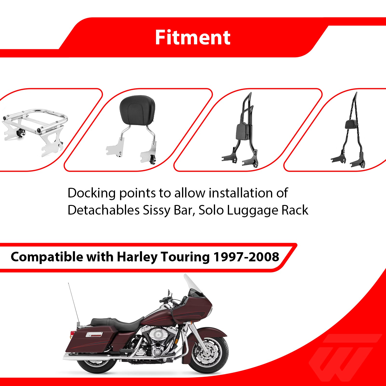 1997 - 2008 Harley Touring Quick Release Sissy Bar Docking Hardware Kit 53684 - 96A,53804 - 06 (C, E) - Mofun - 90303030