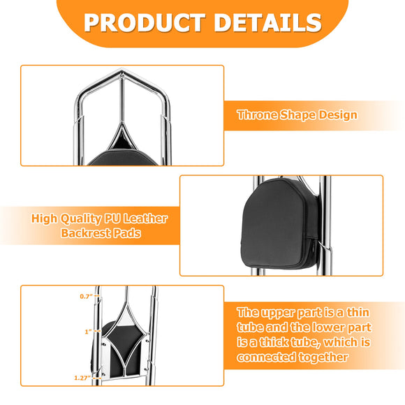 1997 - 2008 Harley Touring Road King Electra Glide Chrome Solid Steel Throne Passenger Sissy Bar Backrest - Mofun - 90302111