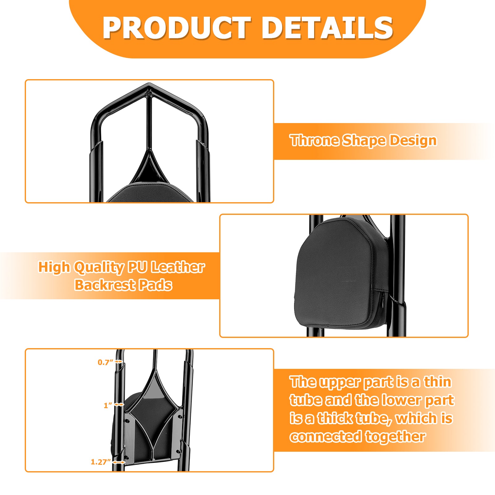 1997 - 2008 Harley Touring Road King Electra Glide Gloss Black Throne Passenger Sissy Bar Backrest - Mofun - 90302112