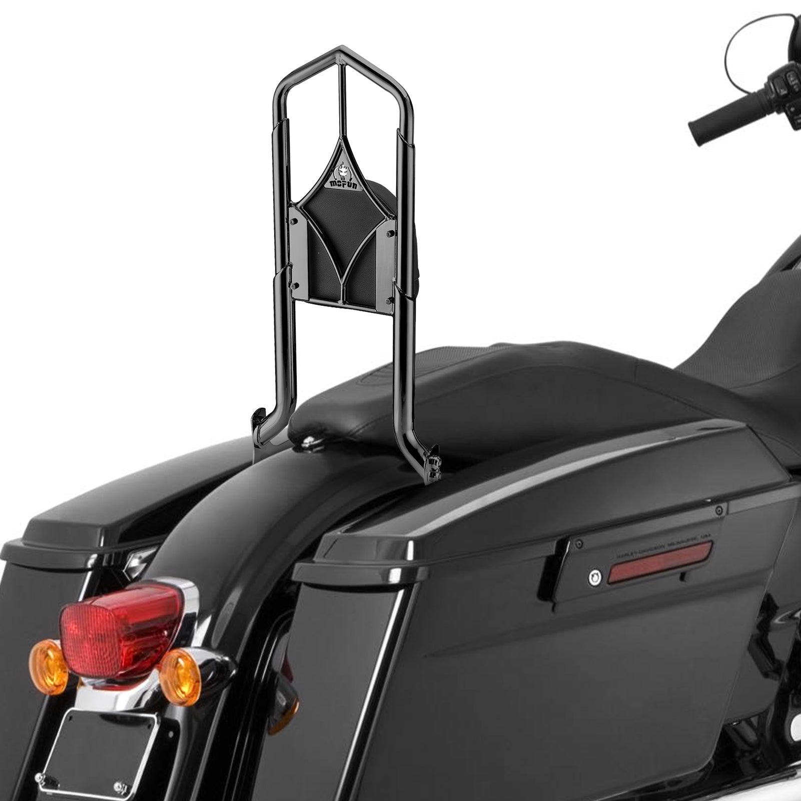 1997 - 2008 Harley Touring Road King Electra Glide Gloss Black Throne Passenger Sissy Bar Backrest - Mofun - 90302112