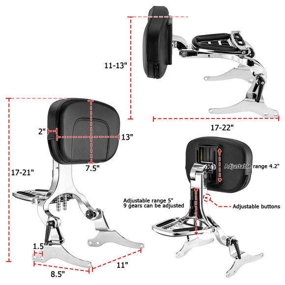 1997 - 2008 Harley Touring Steel & Aluminum Chrome Multi - Purpose Foldable Adjustable Backrest - Mofun - 90302157