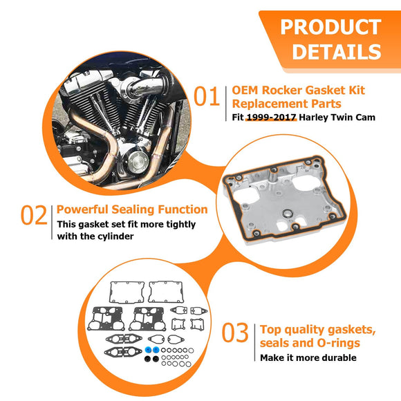 1999 - 2017 Harley Twin Cam Models OEM Rocker Gasket Kit Replacement Parts - Mofun - 90510001