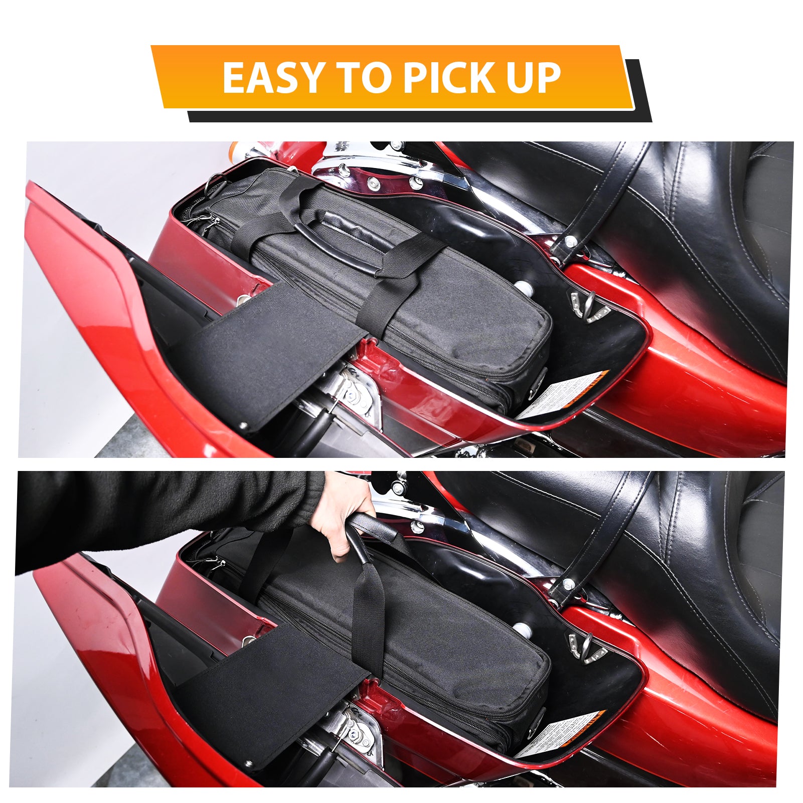 Black Oxford + Leather Orange Flame Saddlebag Liners Bag w/ Tool Pockets for 1993 - 2024 Harley Touring Hard Saddlebag - Mofun - 90209024